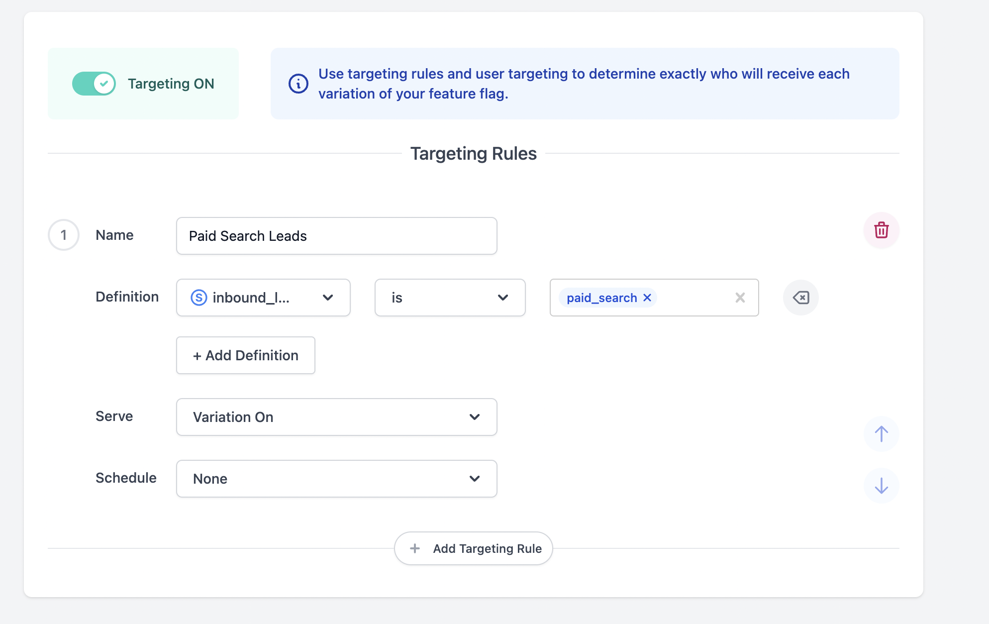 Targeting rule set up